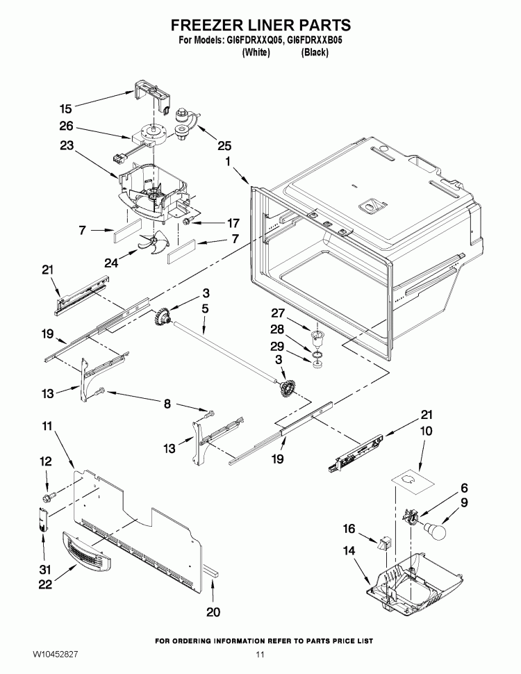 FREEZER LINER PARTS Diagram and Parts List for GI6FDRXXB05  Whirlpool Refrigerator