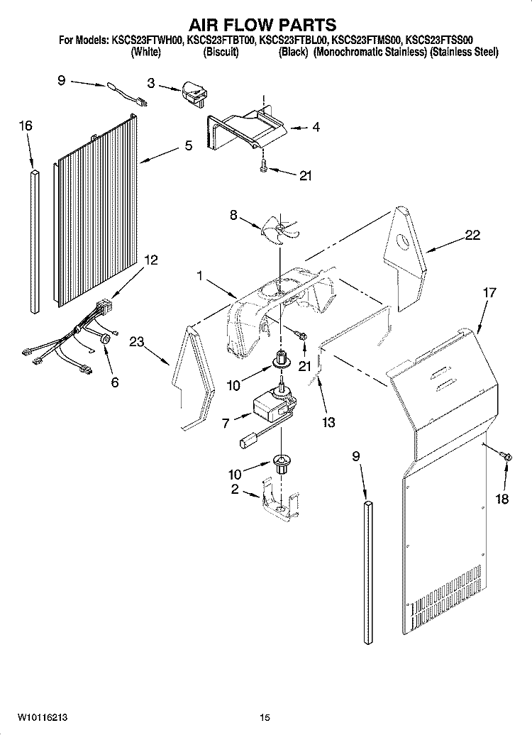 AIR FLOW PARTS Diagram and Parts List for KSCS23FTBT00  KitchenAid Refrigerator
