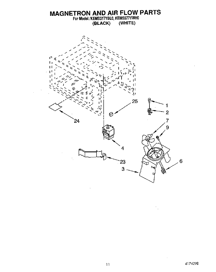 MAGNETRON AND AIRFLOW Diagram and Parts List for KEMS377YBL0  KitchenAid Wall Oven