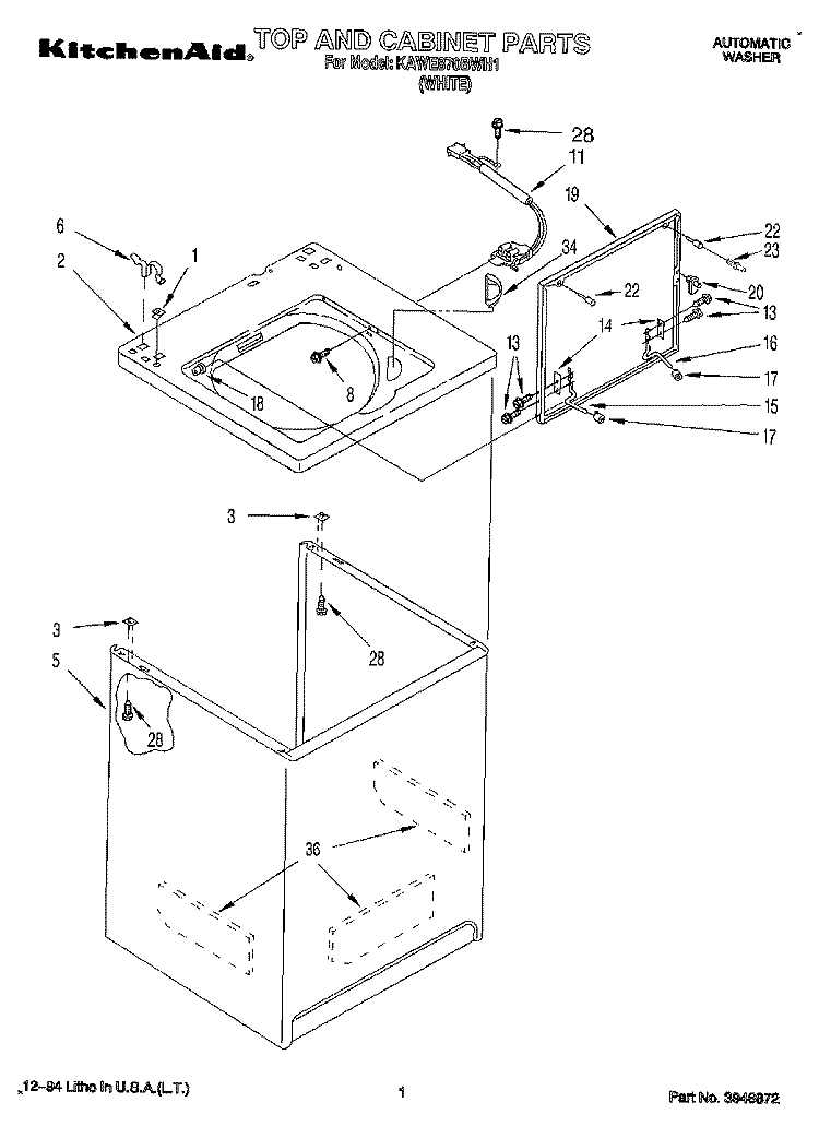 TOP AND CABINET, LIT/OPTIONAL Diagram and Parts List for KAWE870BWH1  KitchenAid Washer