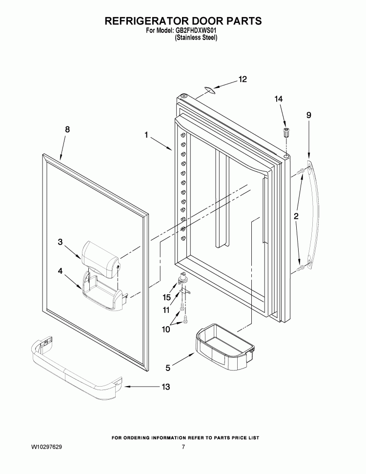 REFRIGERATOR DOOR PARTS Diagram and Parts List for GB2FHDXWS01  Whirlpool Refrigerator