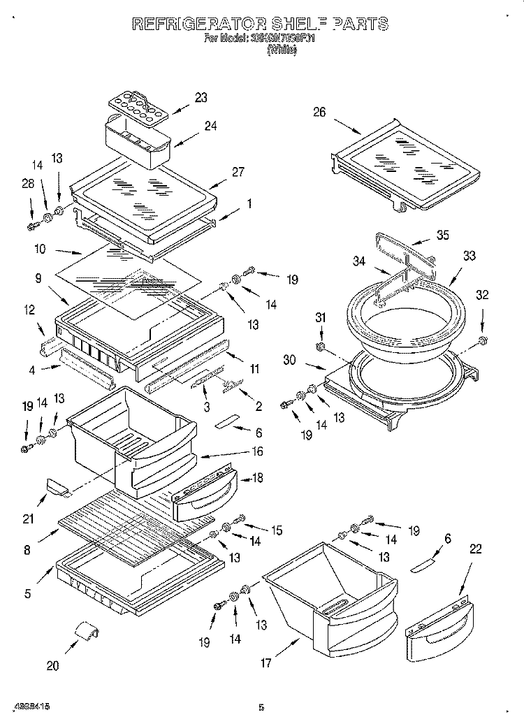 REFRIGERATOR SHELF Diagram and Parts List for 3XKGN7050F01  Whirlpool Refrigerator