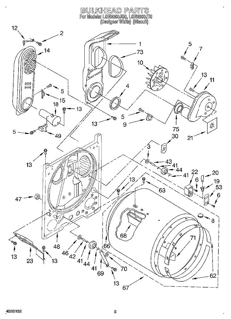 BULKHEAD Diagram and Parts List for LGN2000JT0  Whirlpool Dryer