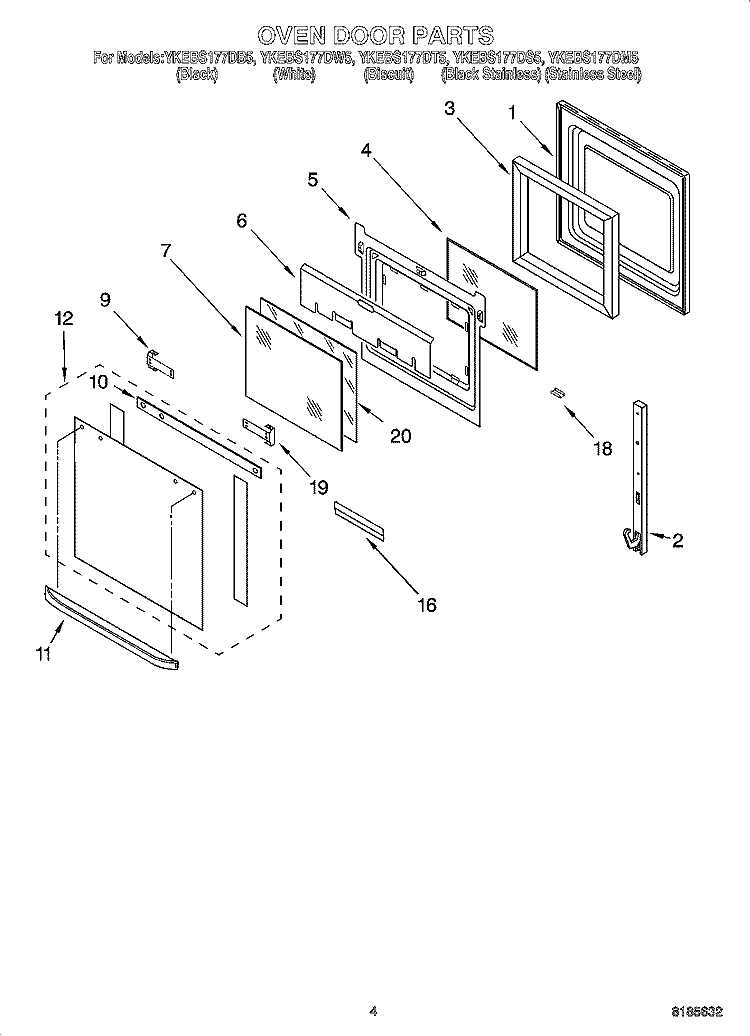 OVEN DOOR PARTS Diagram and Parts List for YKEBS177DW5  KitchenAid Wall Oven