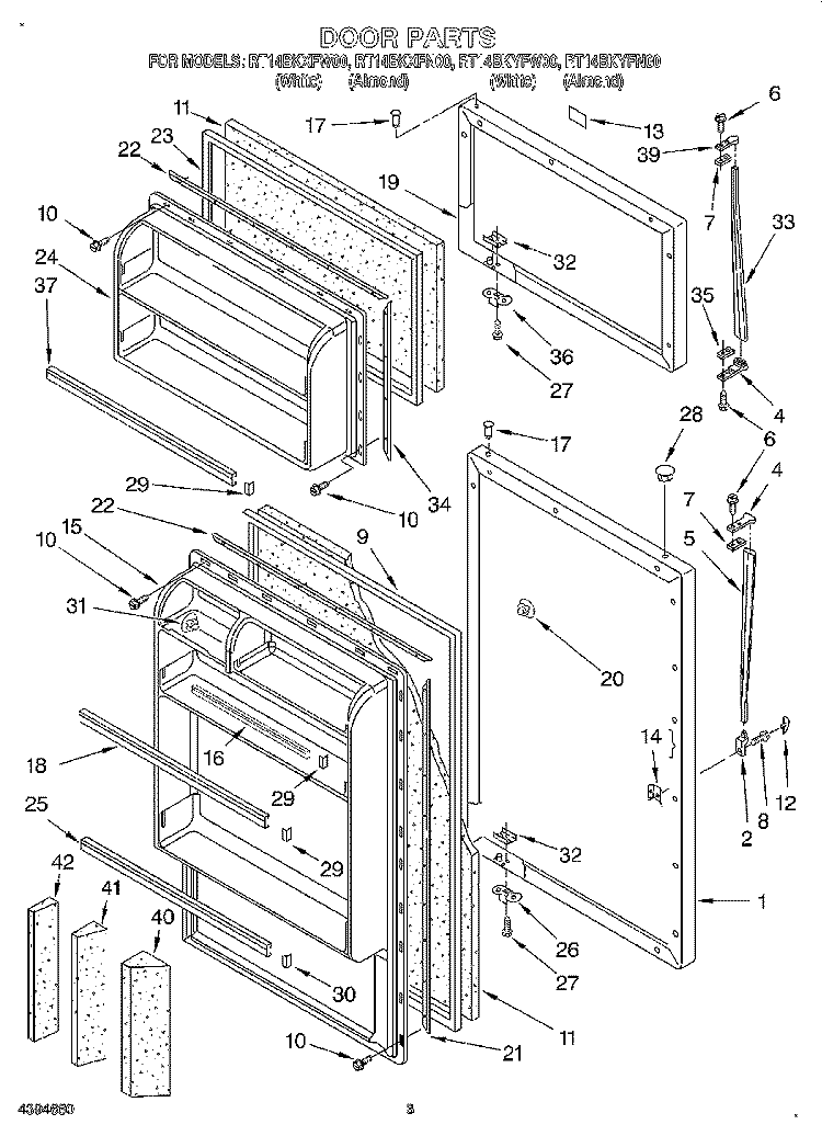 DOOR Diagram and Parts List for RT14BKXFW00  Whirlpool Refrigerator