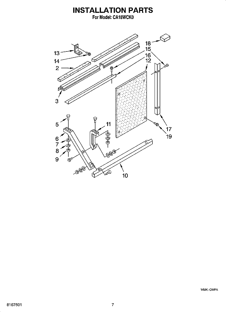 INSTALLATION PARTS Diagram and Parts List for CA18WCK0  Crosley Air Conditioner