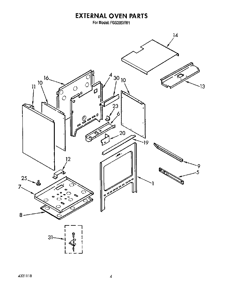 EXTERNAL OVEN Diagram and Parts List for FGS385VL1  Whirlpool Range
