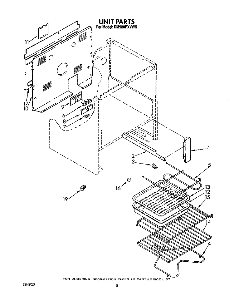 UNIT Diagram and Parts List for RM988PXVM5  Whirlpool Microwave Oven Combo