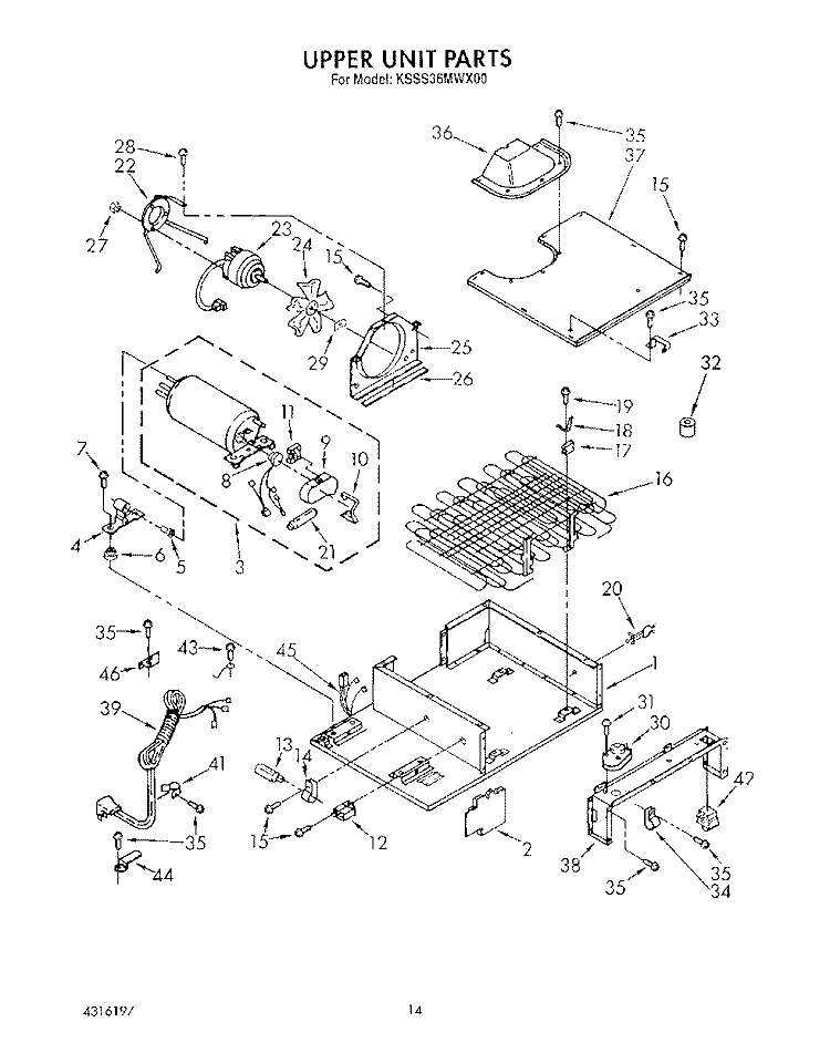 UPPER UNIT Diagram and Parts List for KSSS36MWX00  KitchenAid Refrigerator
