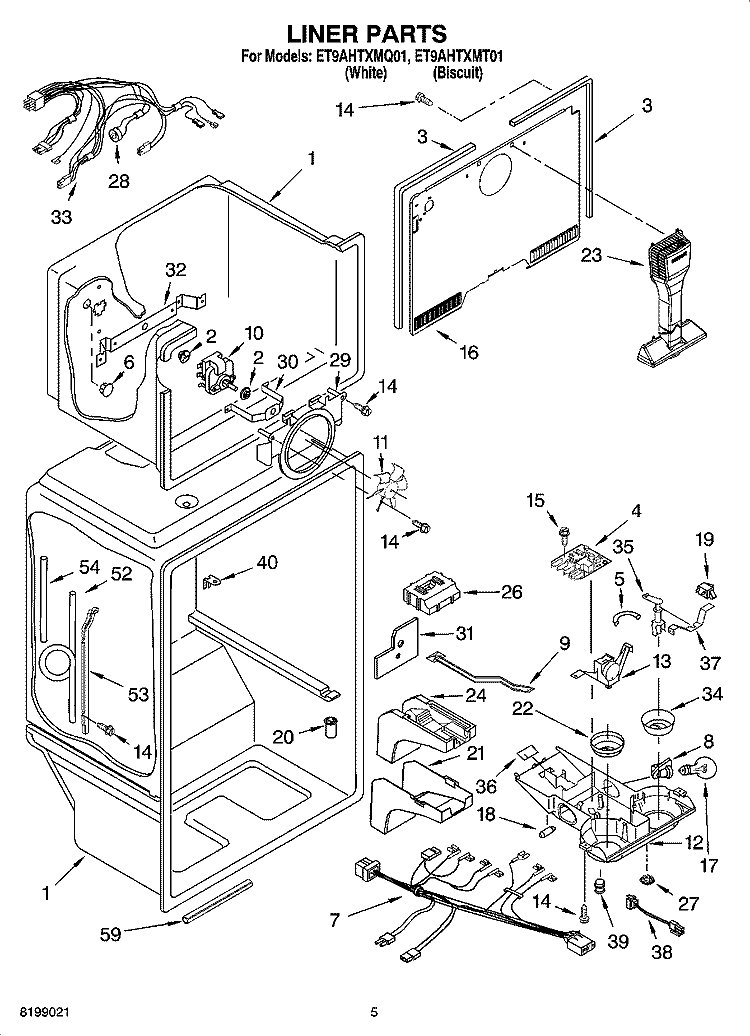 LINER PARTS Diagram and Parts List for ET9AHTXMT01  Whirlpool Refrigerator