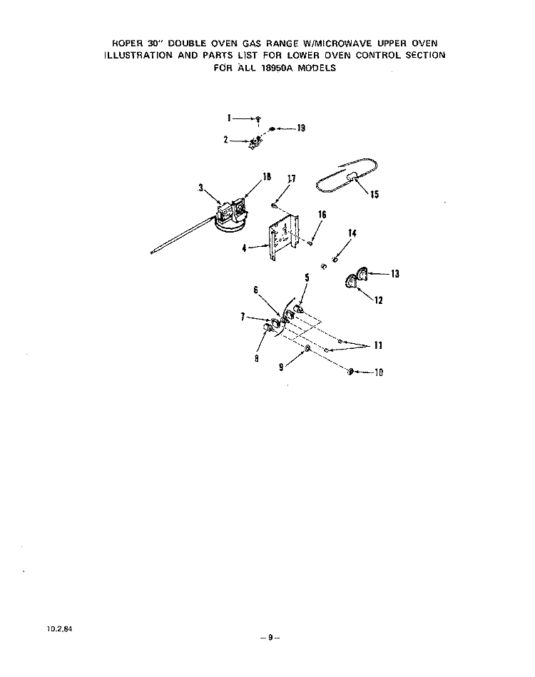 LOWER OVEN CONTROL Diagram and Parts List for 1895^0A  Whirlpool Wall Oven