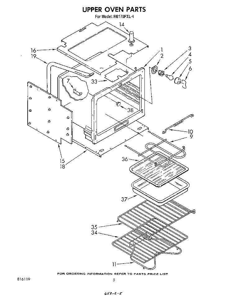 UPPER OVEN Diagram and Parts List for RB170PXL4  Whirlpool Wall Oven