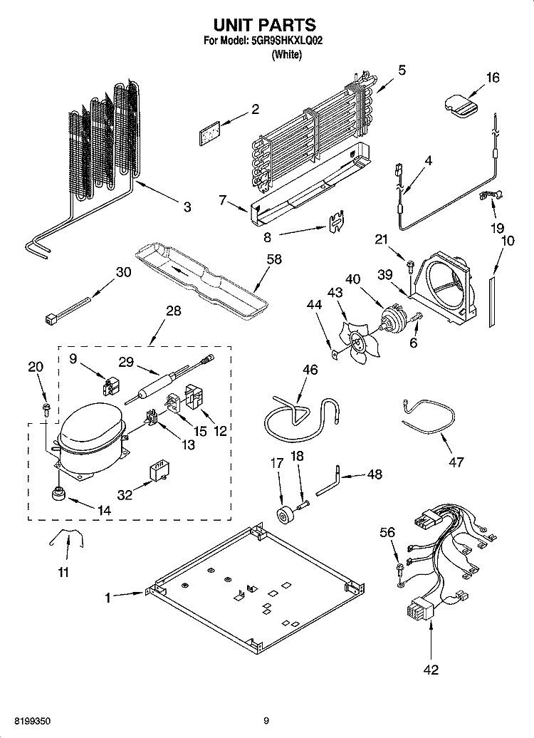 UNIT PARTS Diagram and Parts List for 5GR9SHKXLQ02  Whirlpool Refrigerator