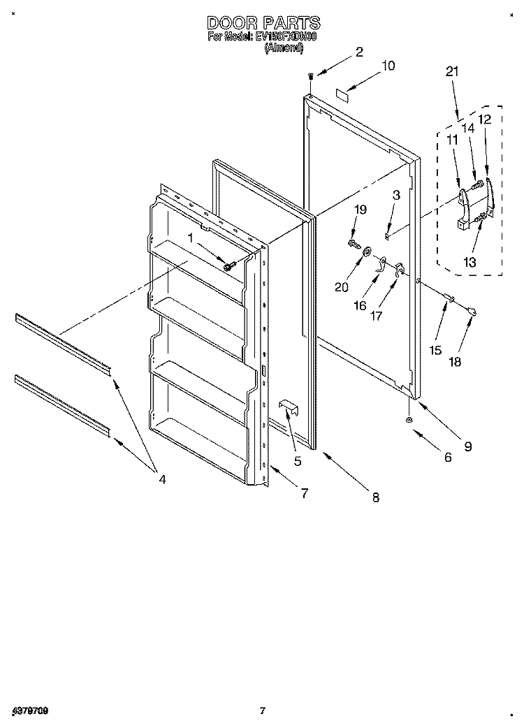 DOOR Diagram and Parts List for EV150FXDN00  Whirlpool Freezer