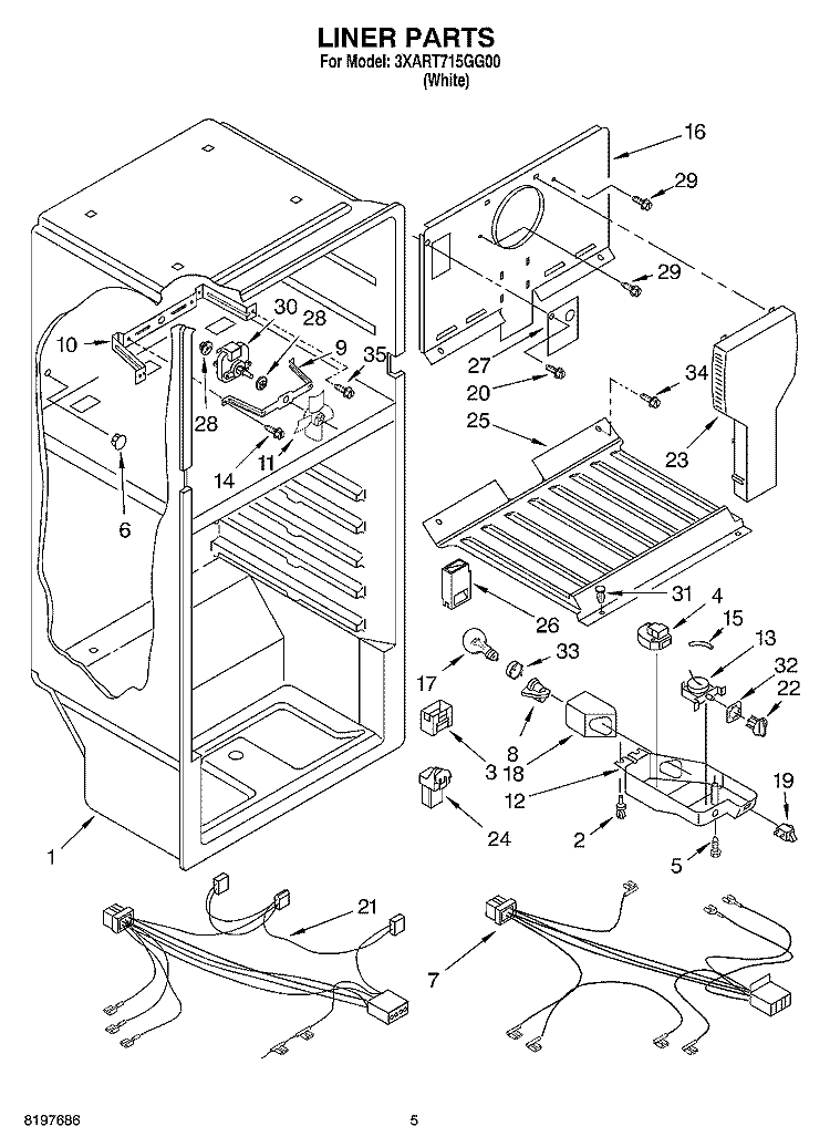LINER, OPTIONAL Diagram and Parts List for 3XART715GG00  Whirlpool Refrigerator