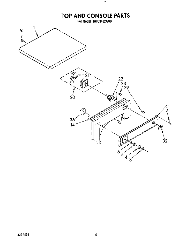 TOP AND CONSOLE Diagram and Parts List for RGC3422AL0  Roper Dryer