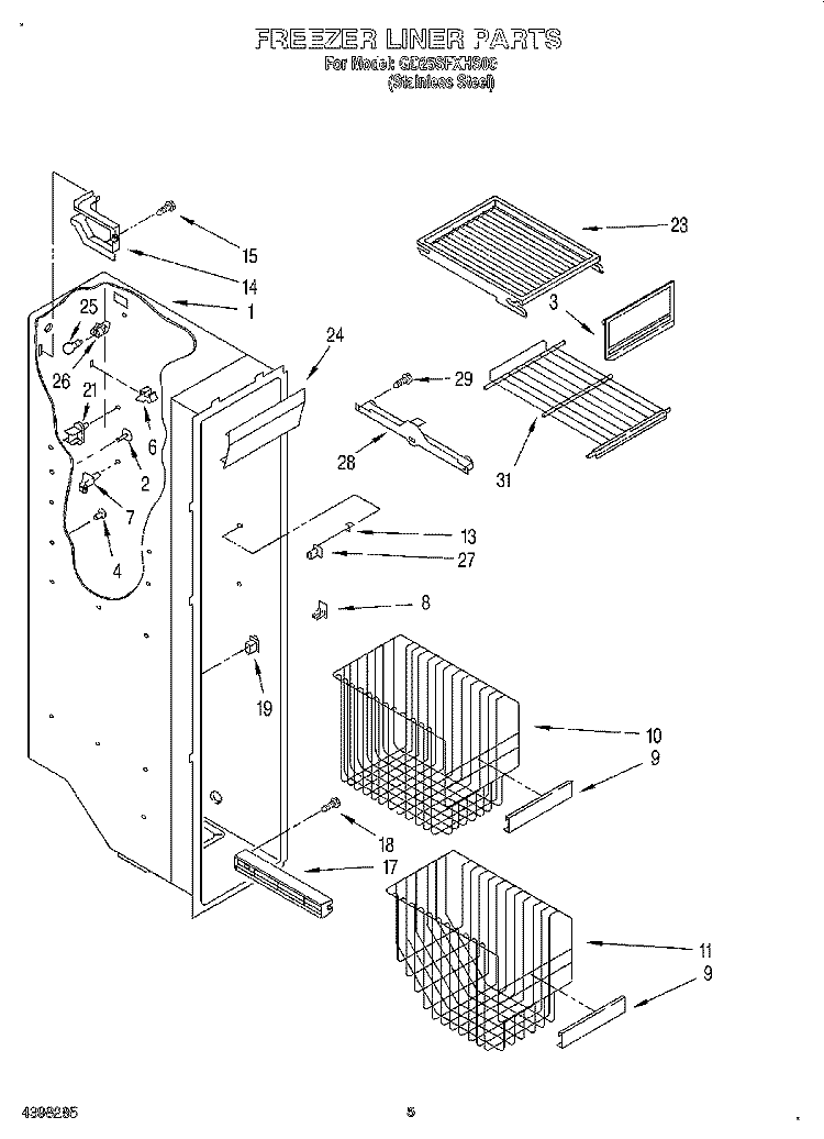FREEZER LINER Diagram and Parts List for GD25SFXHS00  Whirlpool Refrigerator
