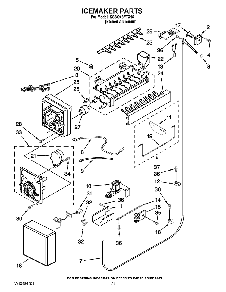 ICEMAKER PARTS Diagram and Parts List for KSSO48FTX15  KitchenAid Refrigerator