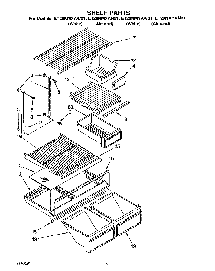SHELF Diagram and Parts List for ET20NMXAW01  Whirlpool Refrigerator