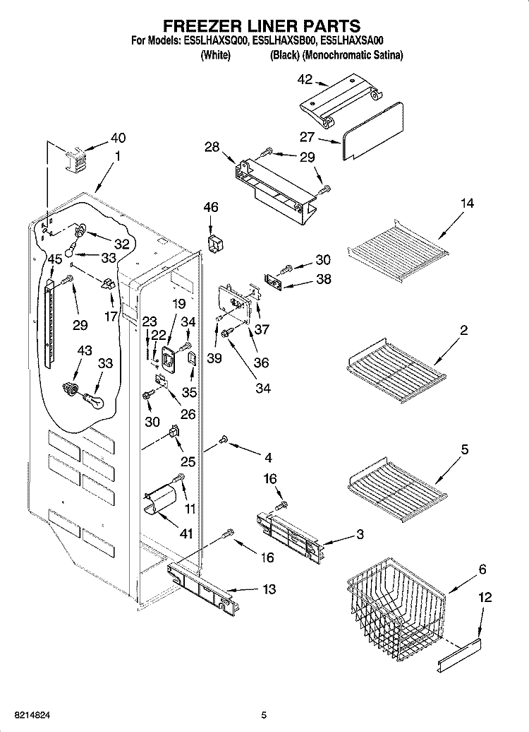 FREEZER LINER PARTS Diagram and Parts List for ES5LHAXSQ00  Whirlpool Refrigerator