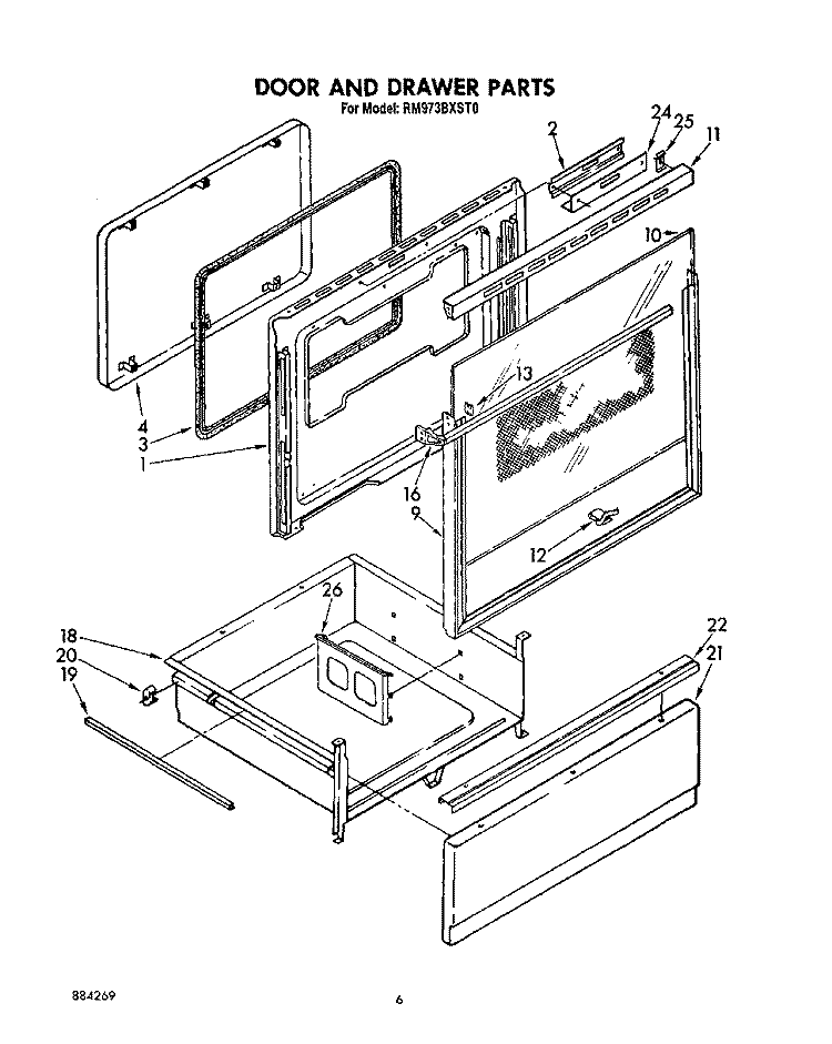 DOOR AND DRAWER Diagram and Parts List for RM973BXST0  Whirlpool Microwave Oven Combo