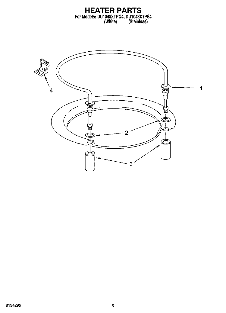 HEATER PARTS Diagram and Parts List for DU1048XTPS4  Whirlpool Dishwasher