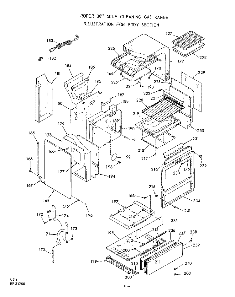 BODY Diagram and Parts List for 1352W06  Roper Range