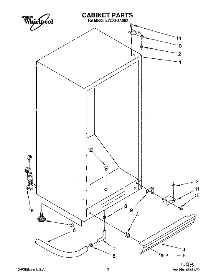 CABINET Diagram and Parts List for EV200FXAN00  Whirlpool Freezer