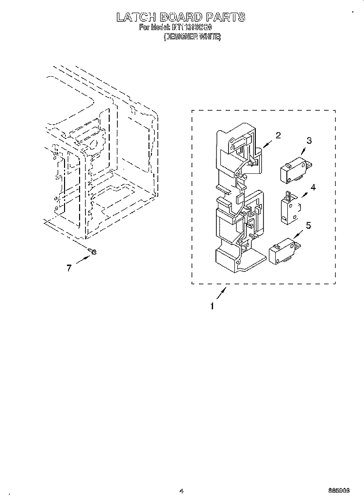 LATCH BOARD Diagram and Parts List for MT1131SGQ0  Whirlpool Microwave