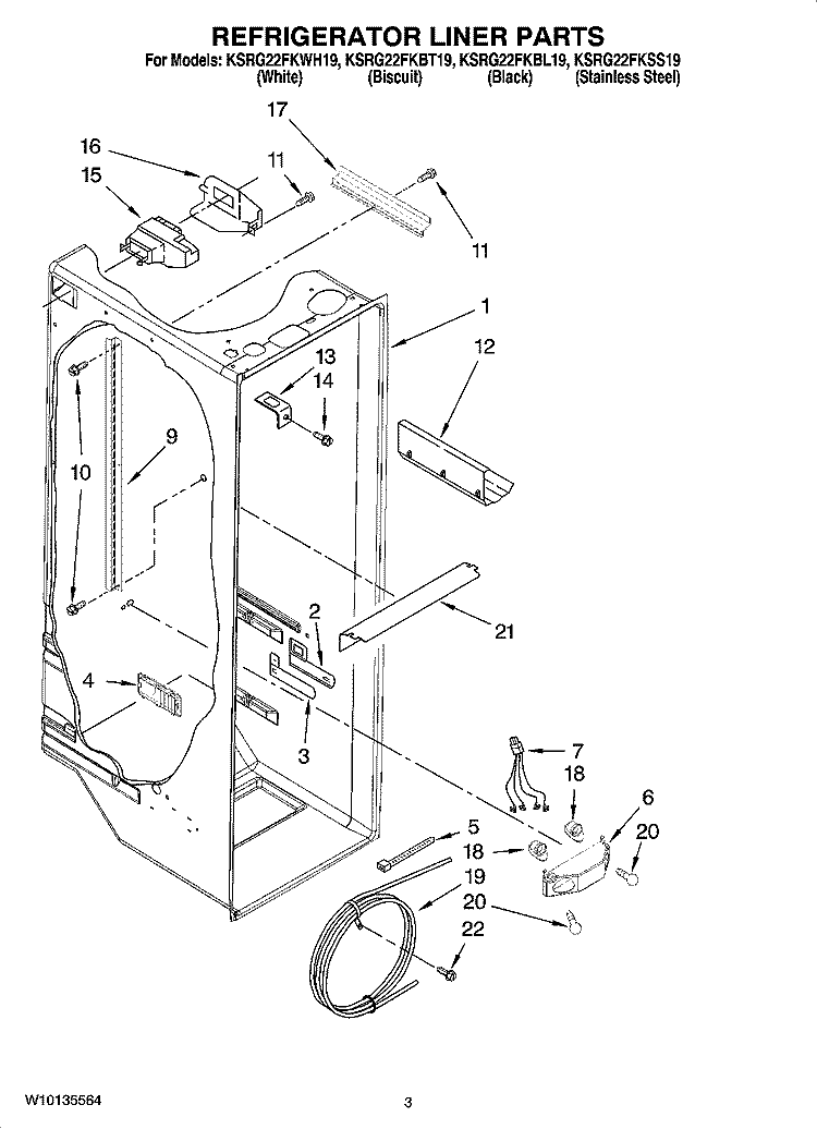 REFRIGERATOR LINER PARTS Diagram and Parts List for KSRG22FKWH19  KitchenAid Refrigerator