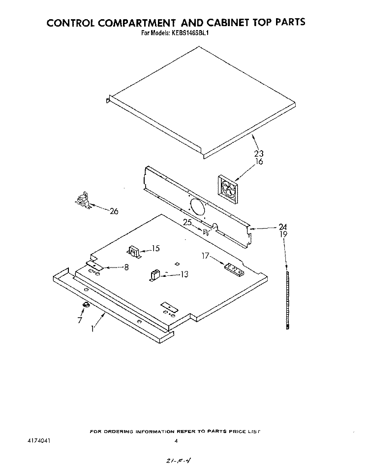CONTROL COMPARTMENT AND CABINET TOP Diagram and Parts List for KEBS146SBL1  KitchenAid Wall Oven