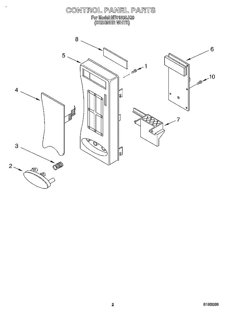 CONTROL PANEL Diagram and Parts List for MT0150SJQ0  Whirlpool Microwave