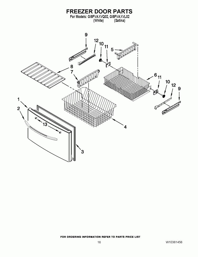 FREEZER DOOR PARTS Diagram and Parts List for GI5FVAXVL02  Whirlpool Refrigerator