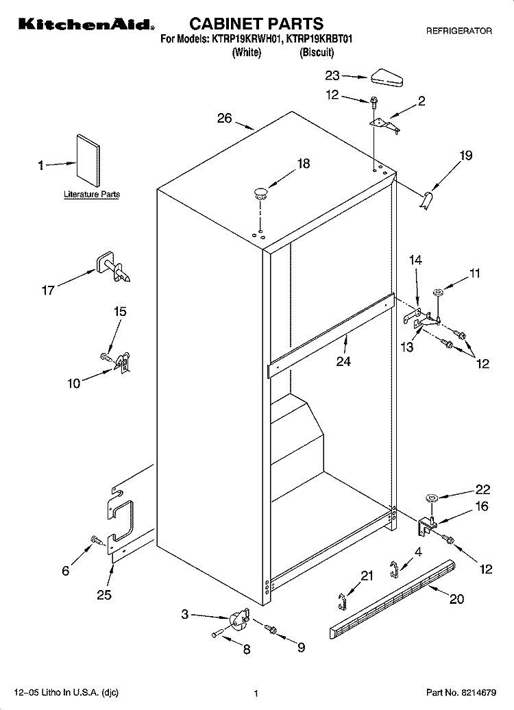 CABINET PARTS Diagram and Parts List for KTRP19KRWH01  KitchenAid Refrigerator
