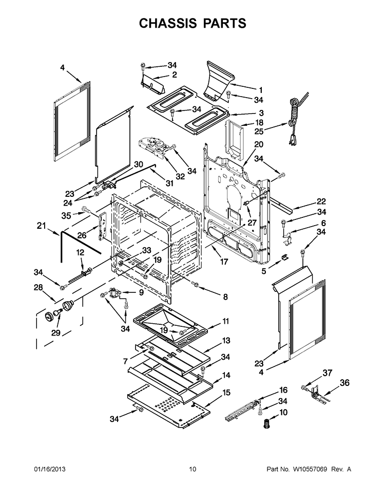CHASSIS PARTS Diagram and Parts List for WFG510S0AS1  Whirlpool Range