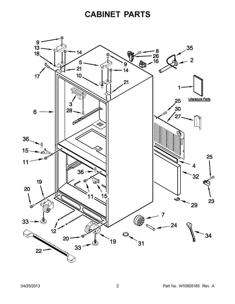 CABINET PARTS Diagram and Parts List for 5KBFS20EAX01  KitchenAid Refrigerator