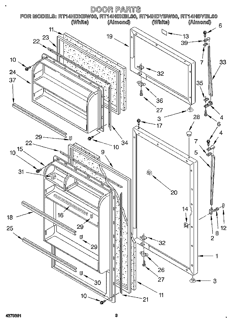 DOOR Diagram and Parts List for RT14HDYBL00  Roper Refrigerator