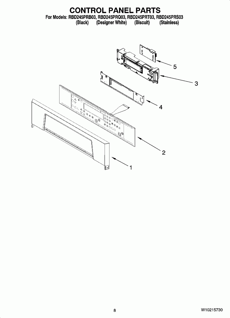 CONTROL PANEL PARTS Diagram and Parts List for RBD245PRT03  Whirlpool Wall Oven