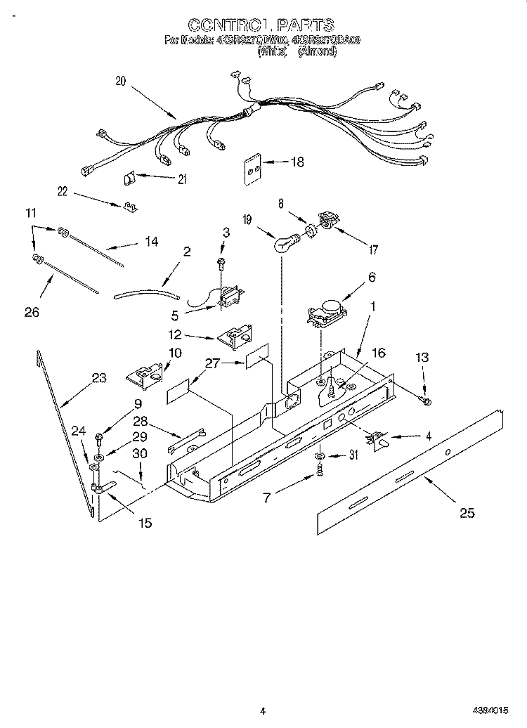 CONTROL Diagram and Parts List for 4KSRS27QDA00  KitchenAid Refrigerator