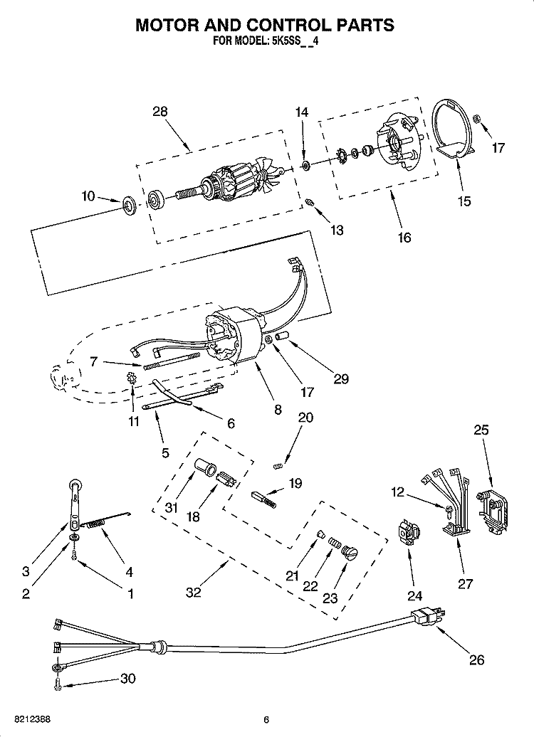 MOTOR AND CONTROL PARTS, OPTIONAL PARTS Diagram and Parts List for 5K5SSWH4  KitchenAid Mixer
