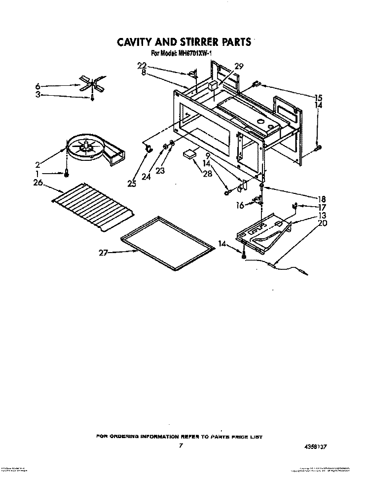 CAVITY AND STIRRER Diagram and Parts List for MH6701XW1  Whirlpool Microwave