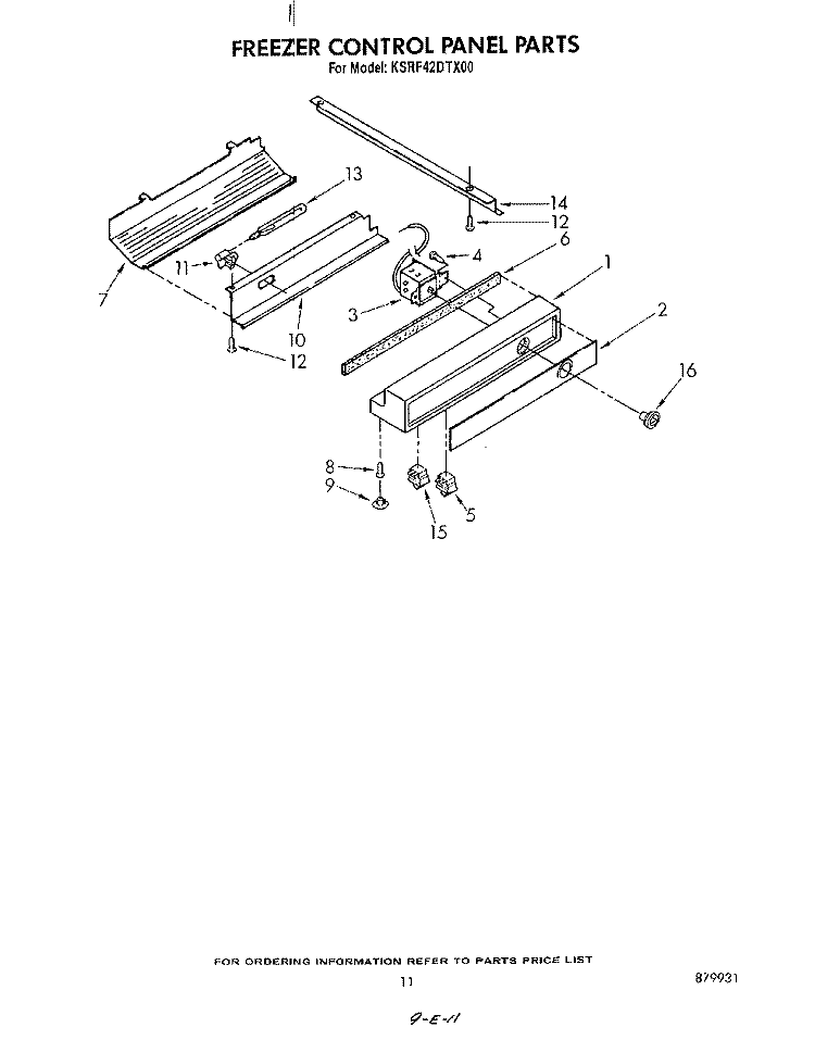 FREEZER CONTROL PANEL Diagram and Parts List for KSRF42DTX00  KitchenAid Refrigerator