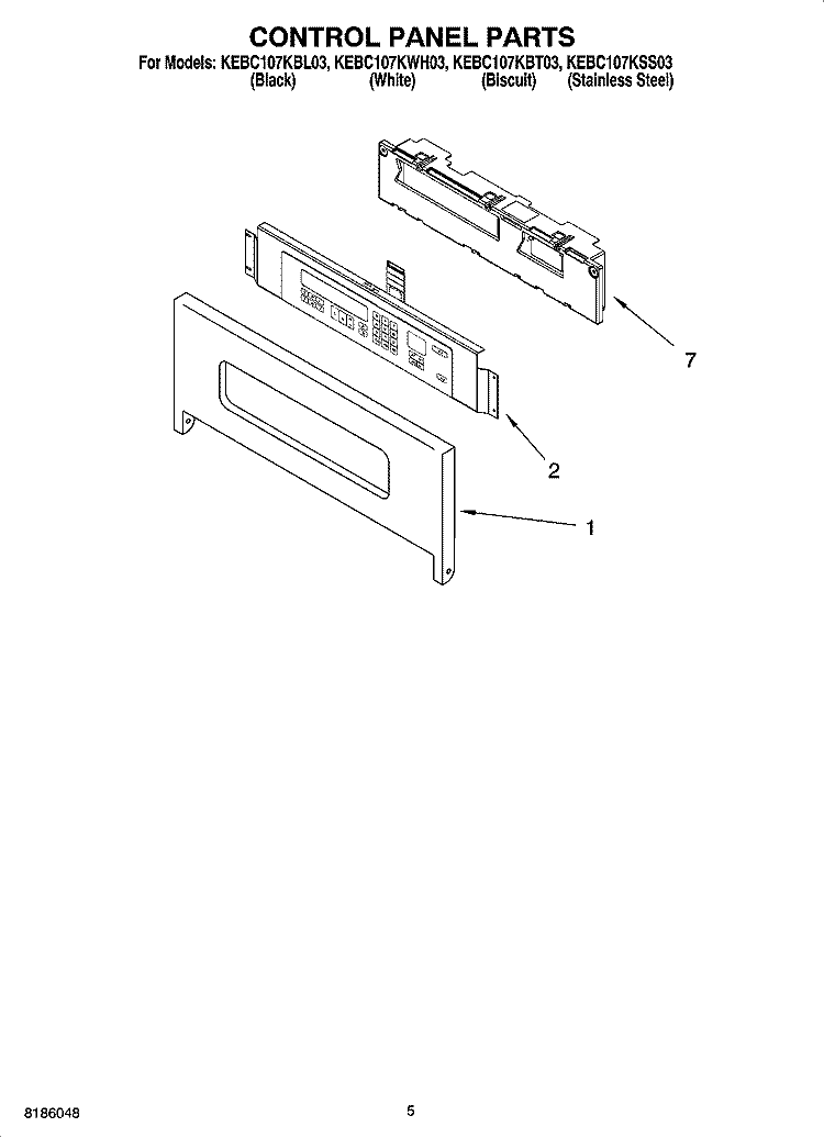 CONTROL PANEL PARTS Diagram and Parts List for KEBC107KSS03  KitchenAid Wall Oven