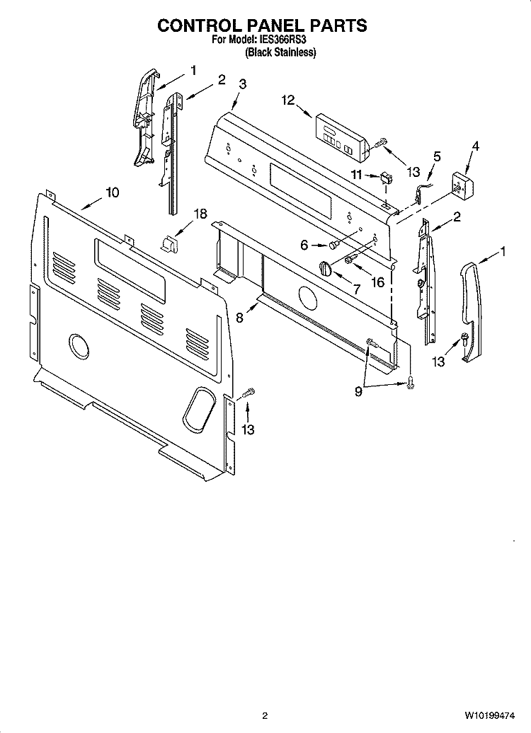 CONTROL PANEL PARTS Diagram and Parts List for IES366RS3  Inglis Range