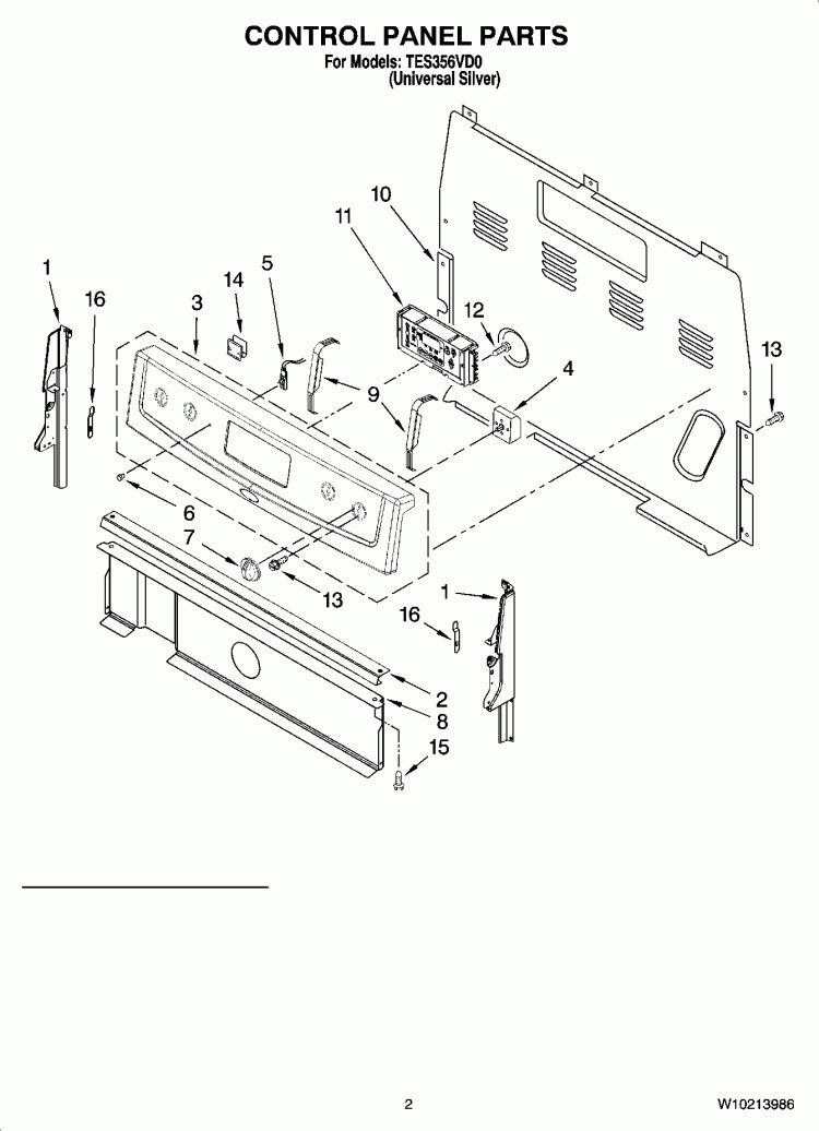 CONTROL PANEL PARTS Diagram and Parts List for TES356VD0  Estate Range