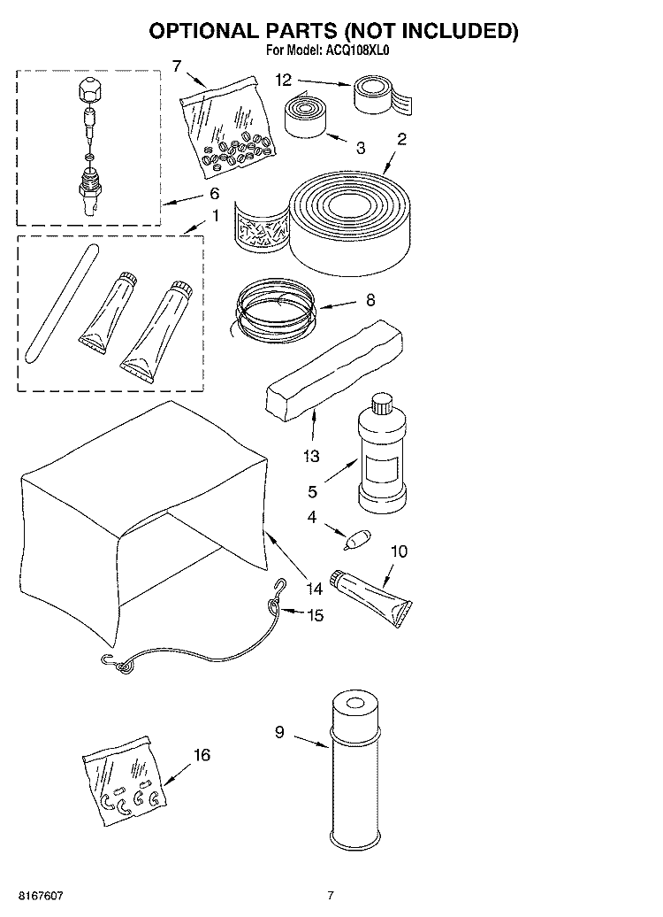 OPTIONAL Diagram and Parts List for ACQ108XL0  Whirlpool Air Conditioner