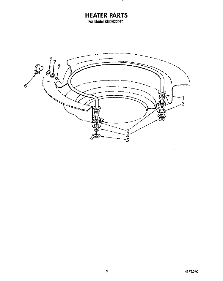HEATER Diagram and Parts List for KUDS220T4  KitchenAid Dishwasher