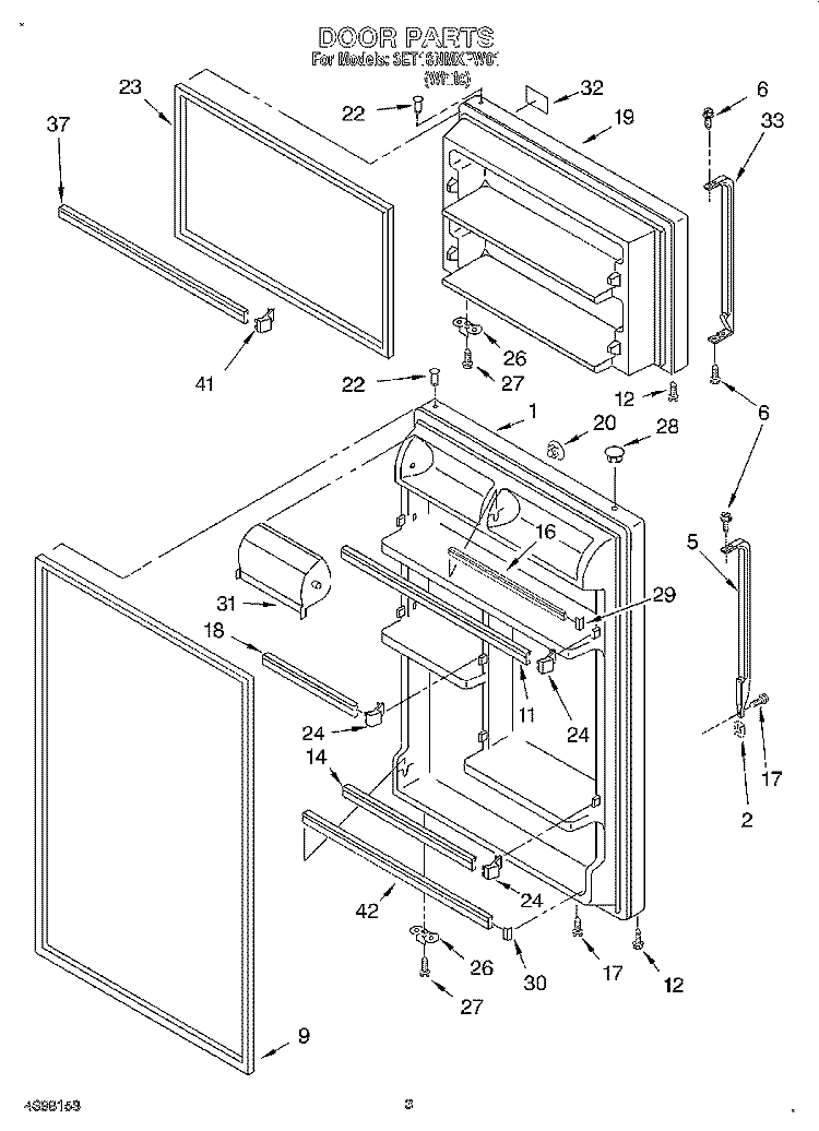 DOOR Diagram and Parts List for 3ET18NMXFW01  Whirlpool Refrigerator