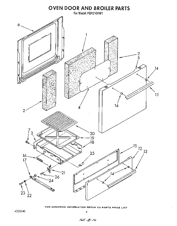 OVEN DOOR AND BROILER Diagram and Parts List for FGP210VL1  Whirlpool Range