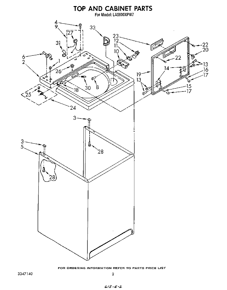 TOP AND CABINET , LITERATURE AND OPTIONAL Diagram and Parts List for LA5600XPW7  Whirlpool Washer